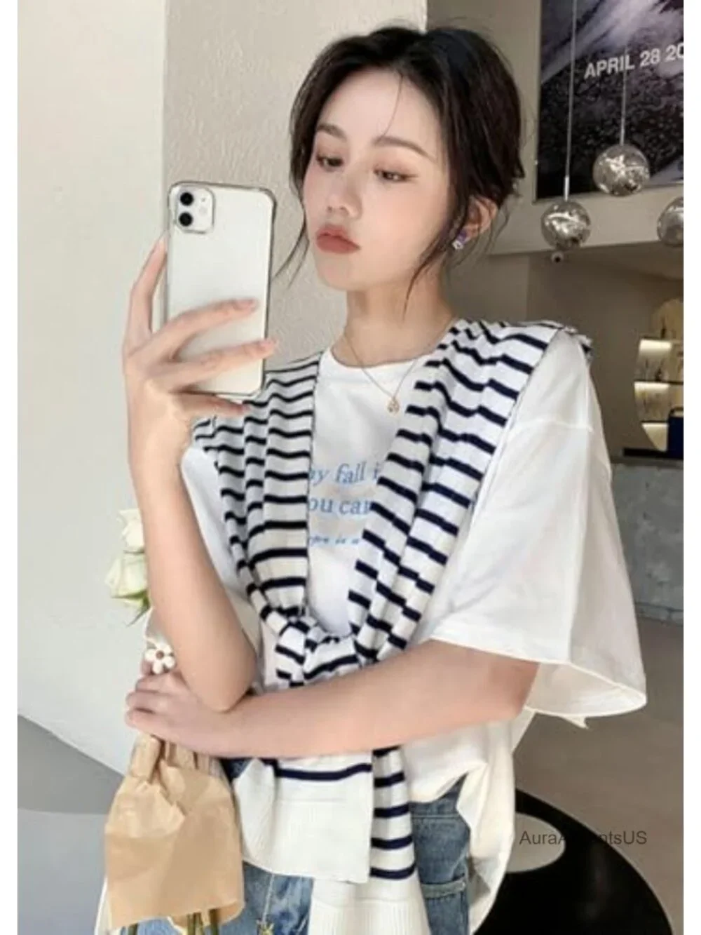 Women's Striped Pashmina Shawl Wrap Knitted Sweater Cape Cardigan Scarf